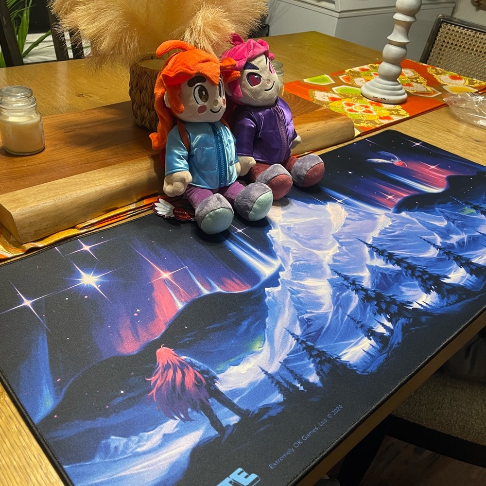 Rare Celeste Plushies and Desk Mat - Madeline and Badeline Video Game